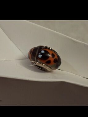PANDORA 925 SILVER Cinnamon Ladybug Murano Glass Bead Charm Retired Genuine
